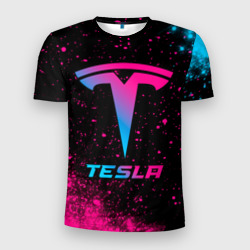 Мужская футболка 3D Slim Tesla - neon gradient