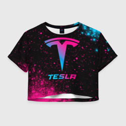 Женская футболка Crop-top 3D Tesla - neon gradient