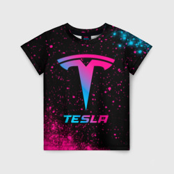 Tesla - neon gradient – Детская футболка 3D с принтом купить со скидкой в -33%