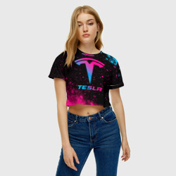 Женская футболка Crop-top 3D Tesla - neon gradient - фото 2