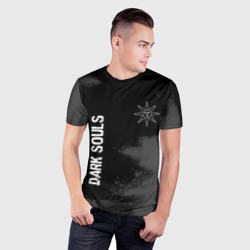 Мужская футболка 3D Slim Dark Souls glitch на темном фоне: символ и надпись вертикально - фото 2