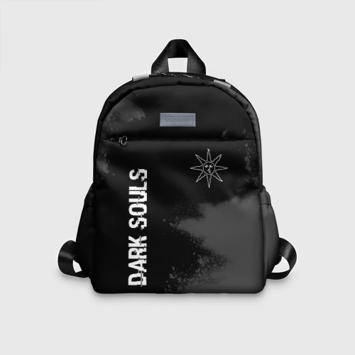 Детский рюкзак 3D с принтом Dark Souls glitch на темном фоне: символ и надпись вертикально, вид спереди #2