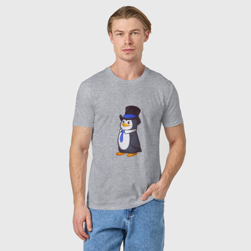 Мужская футболка хлопок с принтом Пингвин в цилиндре, фото на моделе #1
