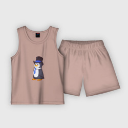 Детская пижама с шортами хлопок Пингвин в цилиндре