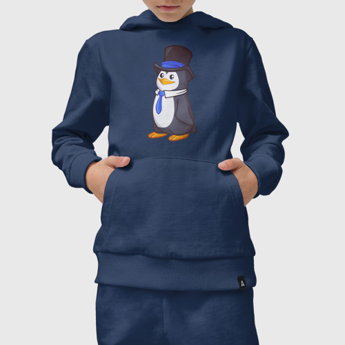 Детский костюм с толстовкой хлопок с принтом Пингвин в цилиндре, вид сбоку #3