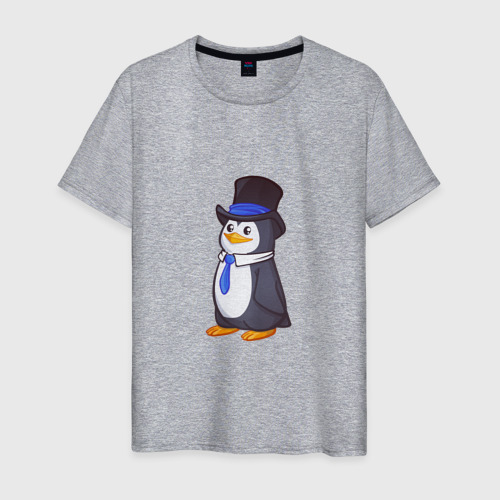 Мужская футболка хлопок с принтом Пингвин в цилиндре, вид спереди #2