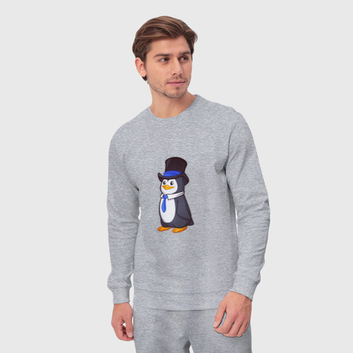 Мужской костюм хлопок с принтом Пингвин в цилиндре, вид сбоку #3