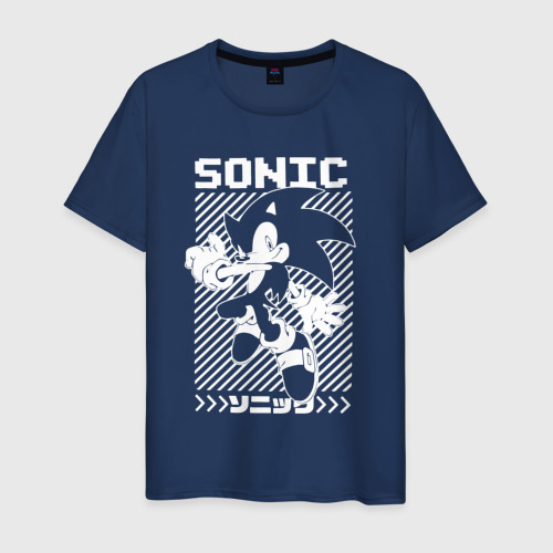 Мужская футболка из хлопка с принтом Sonic - game, вид спереди №1