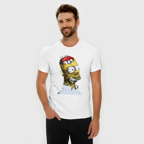 Мужская футболка хлопок Slim Гомер Симпсон с банкой пива в мыслях, цвет белый - фото 3