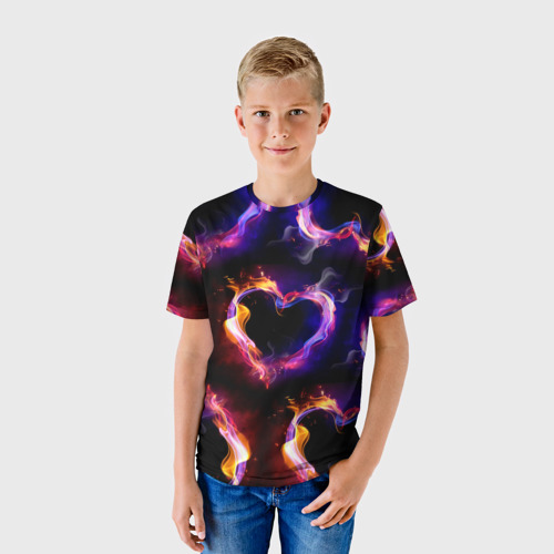 Детская футболка 3D Пламенное сердце - паттерн, цвет 3D печать - фото 3