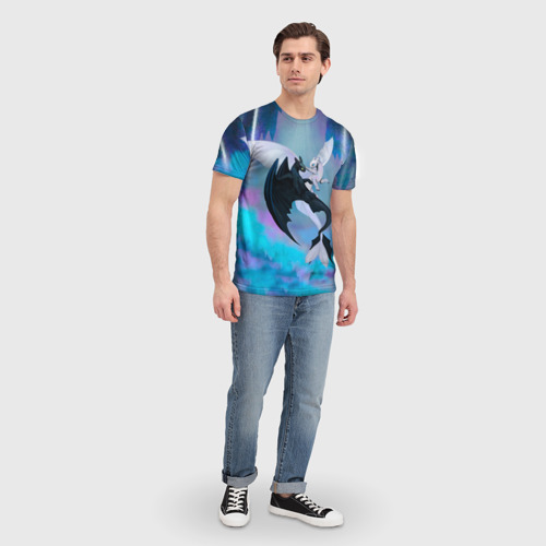 Мужская футболка 3D с принтом Ночная и дневная фурия неон, вид сбоку #3