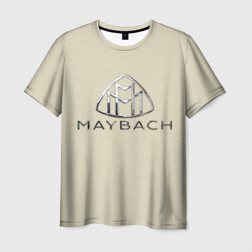 Мужская футболка с принтом Maybach логотип на бежевой коже, вид спереди №1