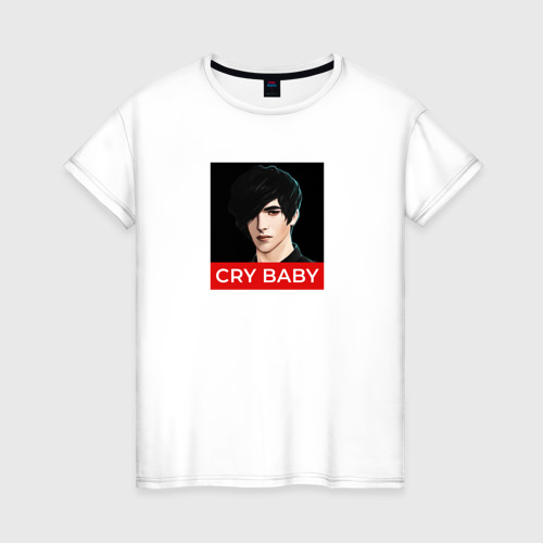 Женская футболка из хлопка с принтом Виктор Cry Baby, вид спереди №1