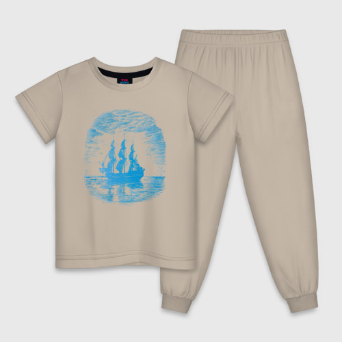 Детская пижама хлопок с принтом Винтажный корабль, вид спереди #2