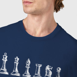 Футболка с принтом Сохраняй спокойствие и играй в шахматы для женщины, вид на модели спереди №4. Цвет основы: темно-синий
