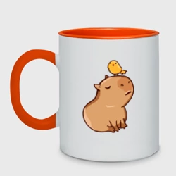 Кружка двухцветная Милая Капибара и птичка
