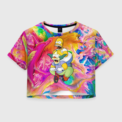 Женская футболка Crop-top 3D Гомер Симпсон и клоун Красти , цвет 3D печать