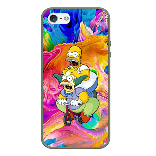 Чехол для iPhone 5/5S матовый Гомер Симпсон и клоун Красти , цвет темно-зеленый