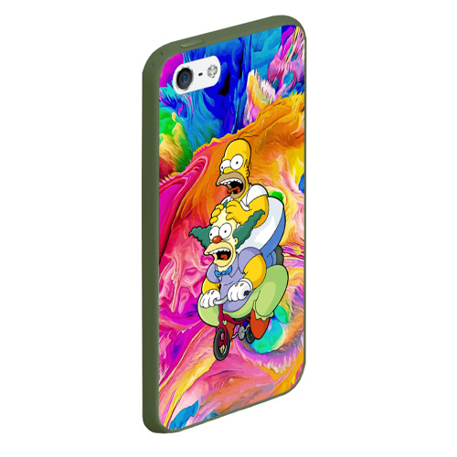 Чехол для iPhone 5/5S матовый Гомер Симпсон и клоун Красти , цвет темно-зеленый - фото 3