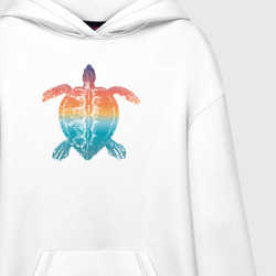 Ультрамодная кофта-худи с принтом Закат на море черепаха для женщины, вид на модели спереди №2. Цвет основы: белый