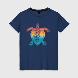 Женская футболка хлопок Закат на море черепаха
