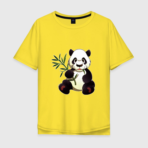 Мужская футболка хлопок Oversize с принтом Панда кушает бамбук, вид спереди #2