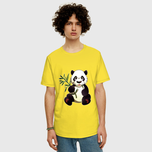 Мужская футболка хлопок Oversize с принтом Панда кушает бамбук, фото на моделе #1