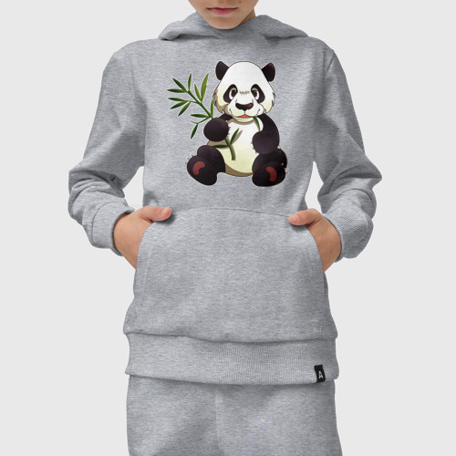 Детский костюм с толстовкой хлопок с принтом Панда кушает бамбук, вид сбоку #3