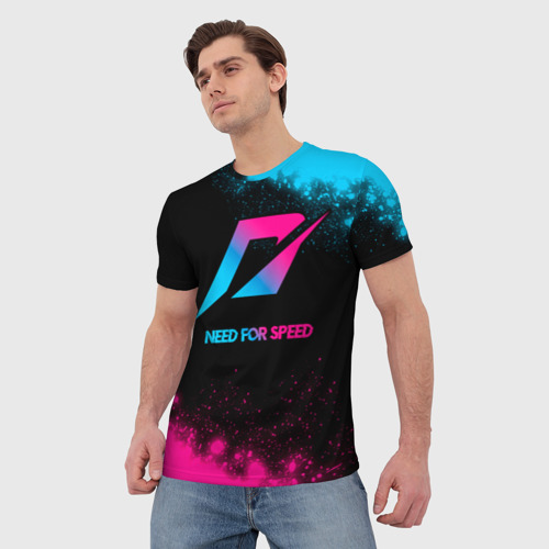 Мужская футболка 3D Need for Speed - neon gradient, цвет 3D печать - фото 3