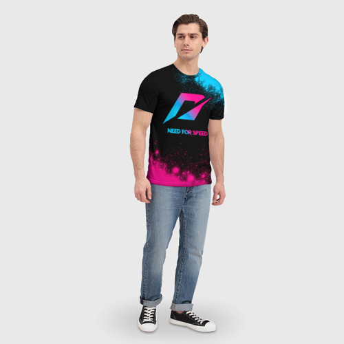 Мужская футболка 3D Need for Speed - neon gradient, цвет 3D печать - фото 5
