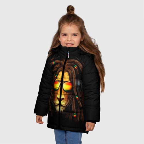 Зимняя куртка для девочек 3D Лев в наушниках с дредами, цвет черный - фото 3