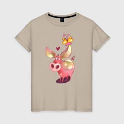 Женская футболка хлопок Свинка с бабочкой 