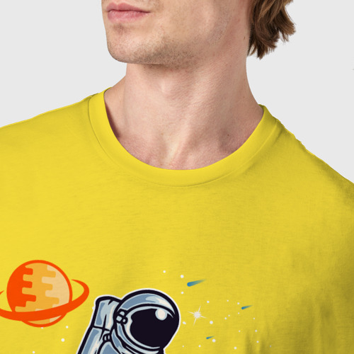 Мужская футболка хлопок с принтом Космонавт едет на велосипеде, фото #4