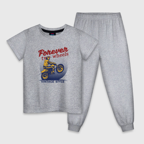 Детская пижама хлопок с принтом Винтажный стиль мотоциклист, вид спереди #2