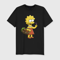 Мужская футболка хлопок Slim Lisa Simpson  с гусеницей на даче