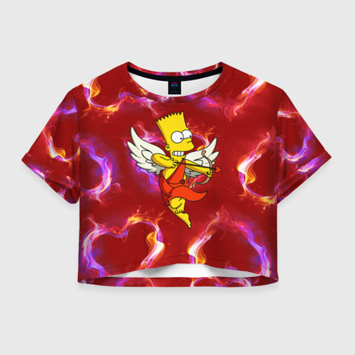 Женская футболка Crop-top 3D Барт Симпсон купидон ангел стреляет из лука, цвет 3D печать