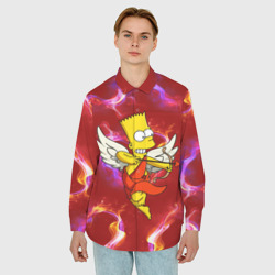 Мужская рубашка oversize 3D Барт Симпсон купидон ангел стреляет из лука - фото 2