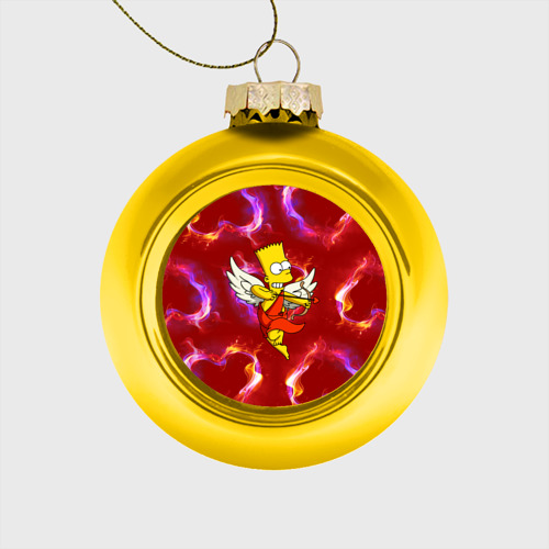 Стеклянный ёлочный шар Барт Симпсон купидон ангел стреляет из лука, цвет золотой