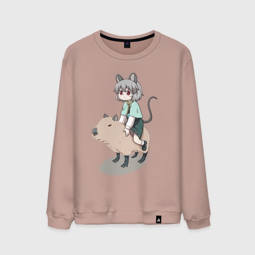 Мужской свитшот хлопок Nazrin - Touhou riding a capybara
