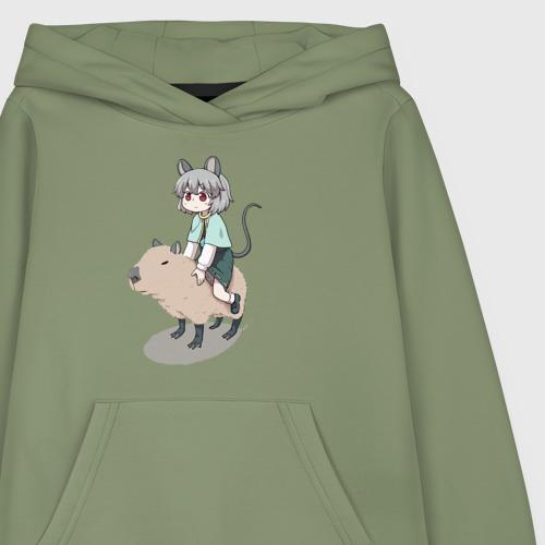 Детская толстовка хлопок Nazrin - Touhou riding a capybara, цвет авокадо - фото 3