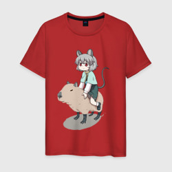 Мужская футболка хлопок Nazrin - Touhou riding a capybara