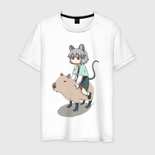 Мужская футболка хлопок Nazrin - Touhou riding a capybara, цвет белый