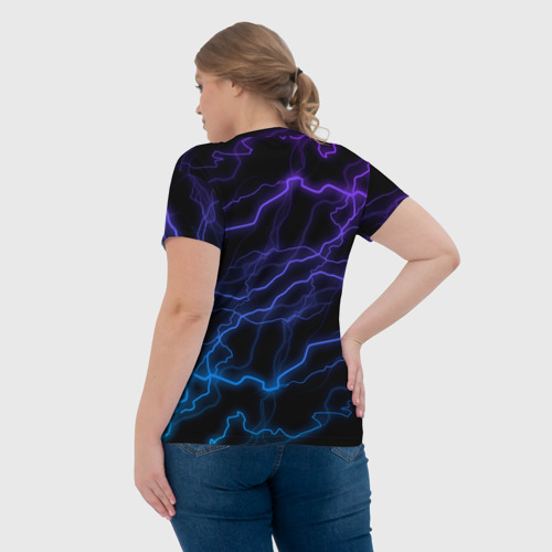 Женская футболка 3D с принтом Stray - молнии - неон, вид сзади #2