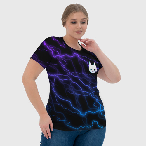 Женская футболка 3D с принтом Stray - молнии - неон, фото #4