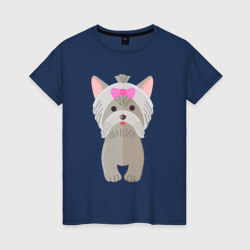 Женская футболка хлопок Собачка йоркширский терьер с бантиком