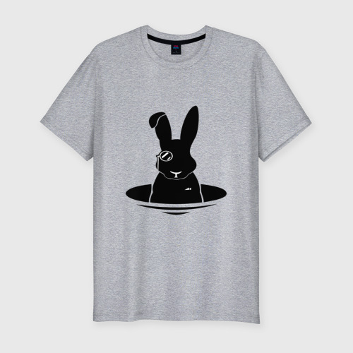 Мужская футболка хлопок Slim Кролик с моноклем, цвет меланж