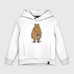 Детское худи Oversize хлопок Капибара держит котёнка - друзья