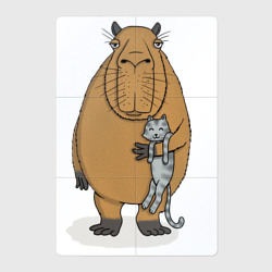 Магнитный плакат 2Х3 Капибара держит котёнка - друзья