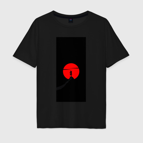 Мужская футболка хлопок Oversize Кровавая луна самурая, цвет черный
