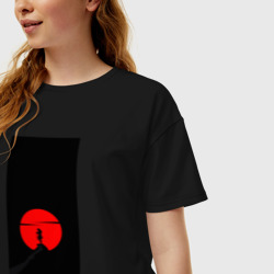 Женская футболка хлопок Oversize Кровавая луна самурая - фото 2
